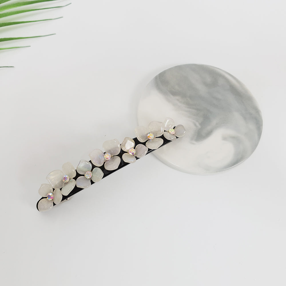 Flower Line Hair Barrette 4.5 in – 8 Aurora White