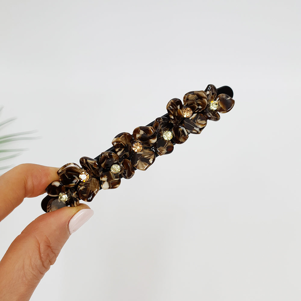 Flower Line Hair Barrette 4.5 in – Aurora, Cubic, French Pin, for Half-Up
