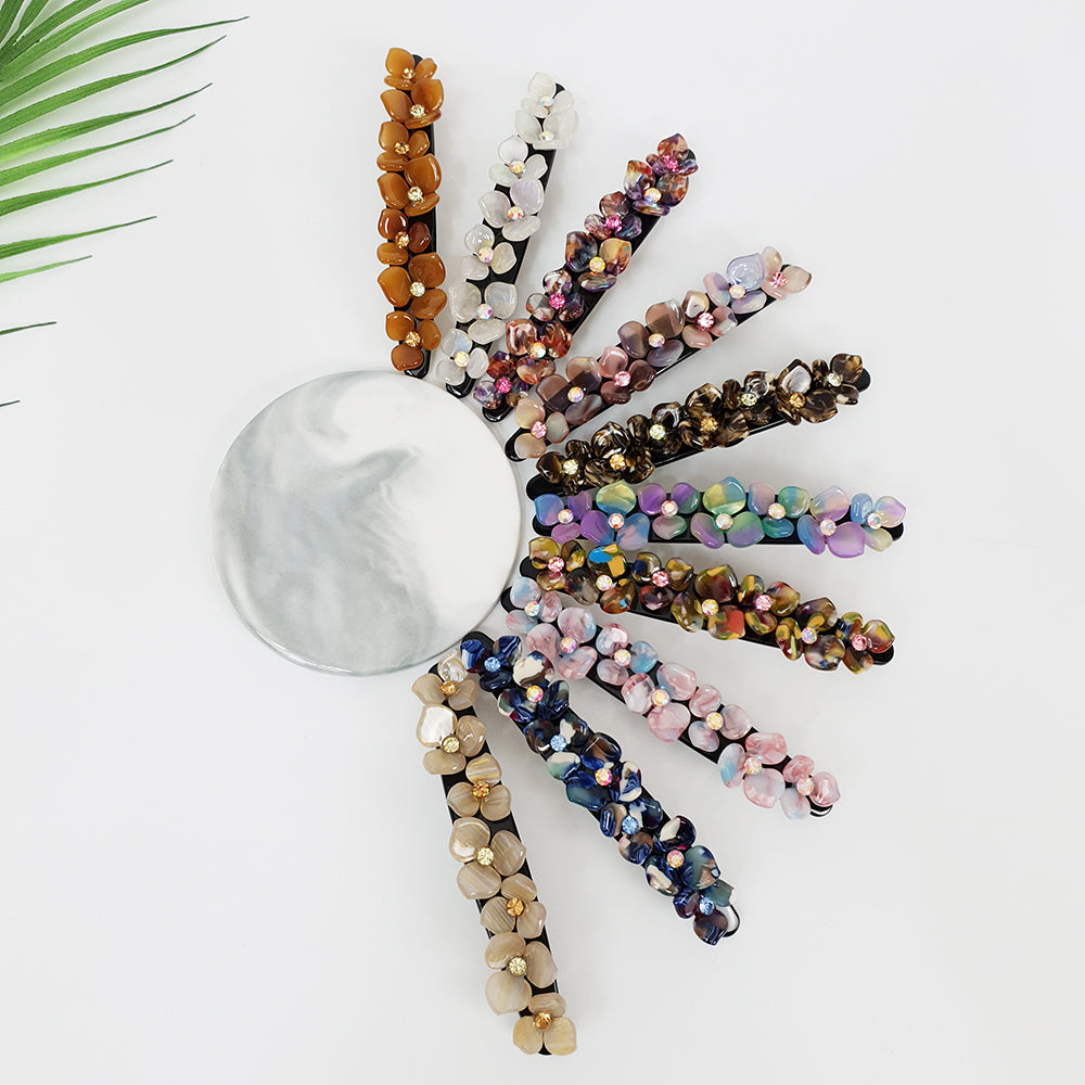 Flower Line Hair Barrette 4.5 in – Aurora, Cubic, French Pin, for Half-Up