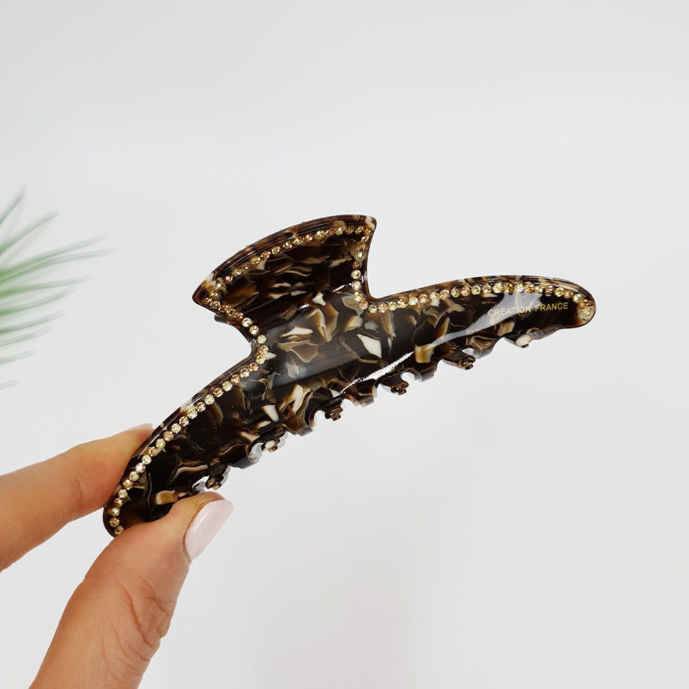 Slim Line Large Hair Claw Clip 4.5 in – 3 Marble Chocolate