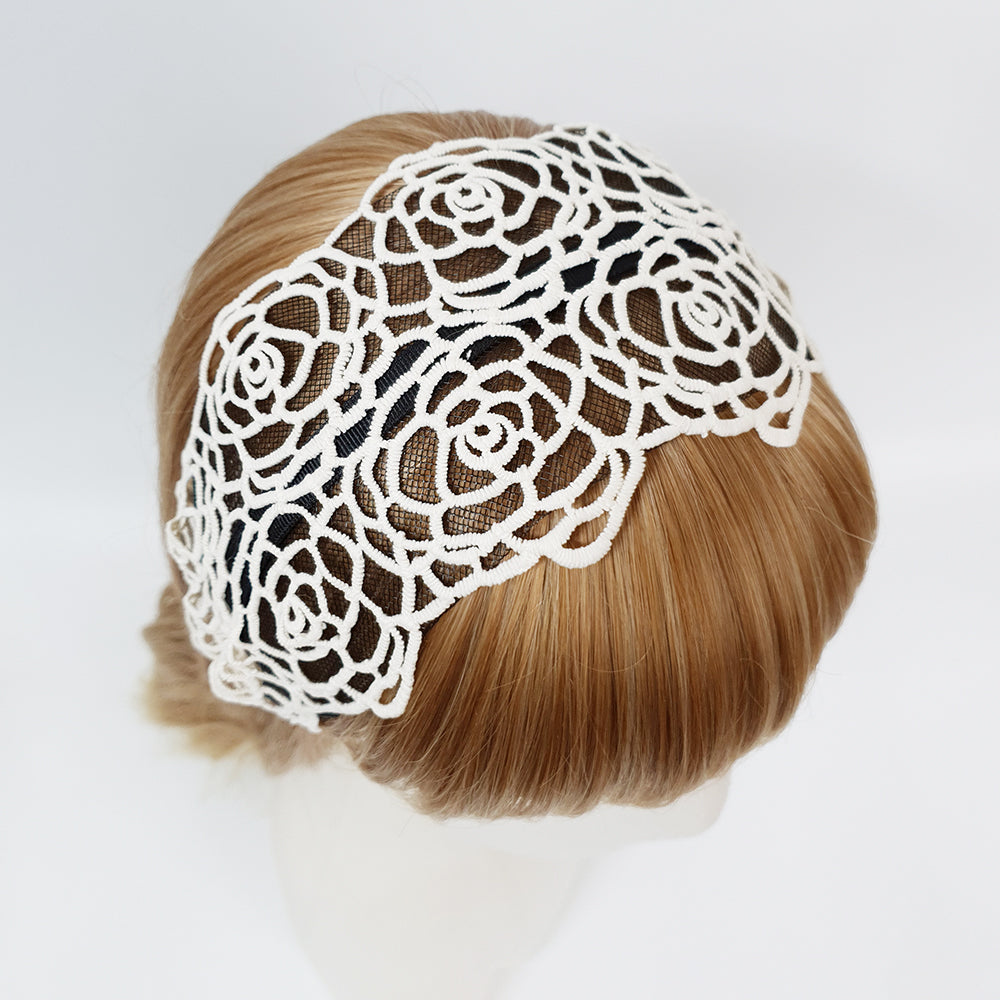 Rose Lace Wide Headband 3.9 in wide – Embroidered Lace, French-style
