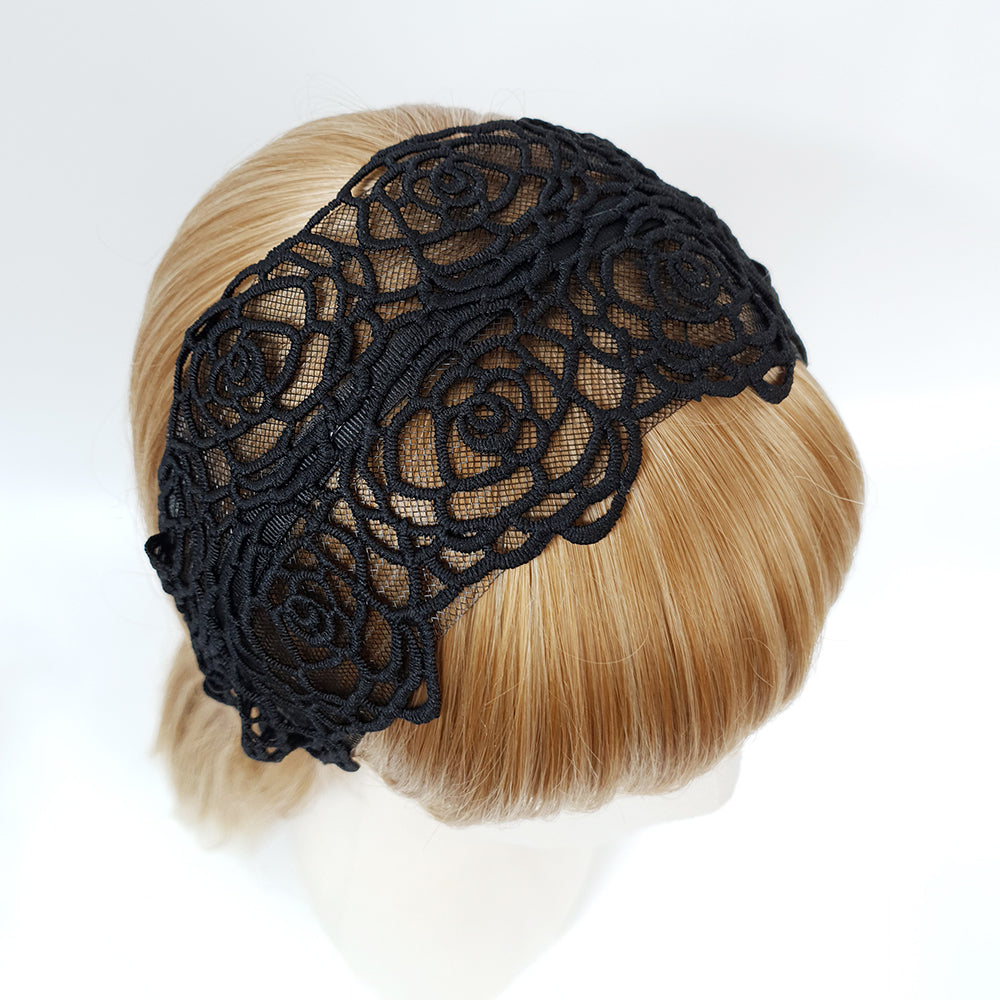 Rose Lace Wide Headband 3.9 in wide – Embroidered Lace, French-style