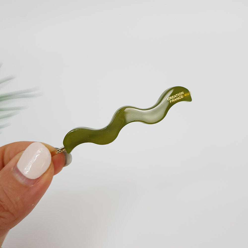 Wave Bobby Pin 2.4 in – 1 Pure Olive Green