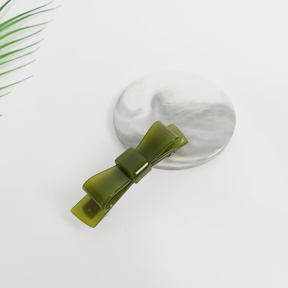 Bow Tie Hair Barrette 3.5 in – 14 Pure Olive Green