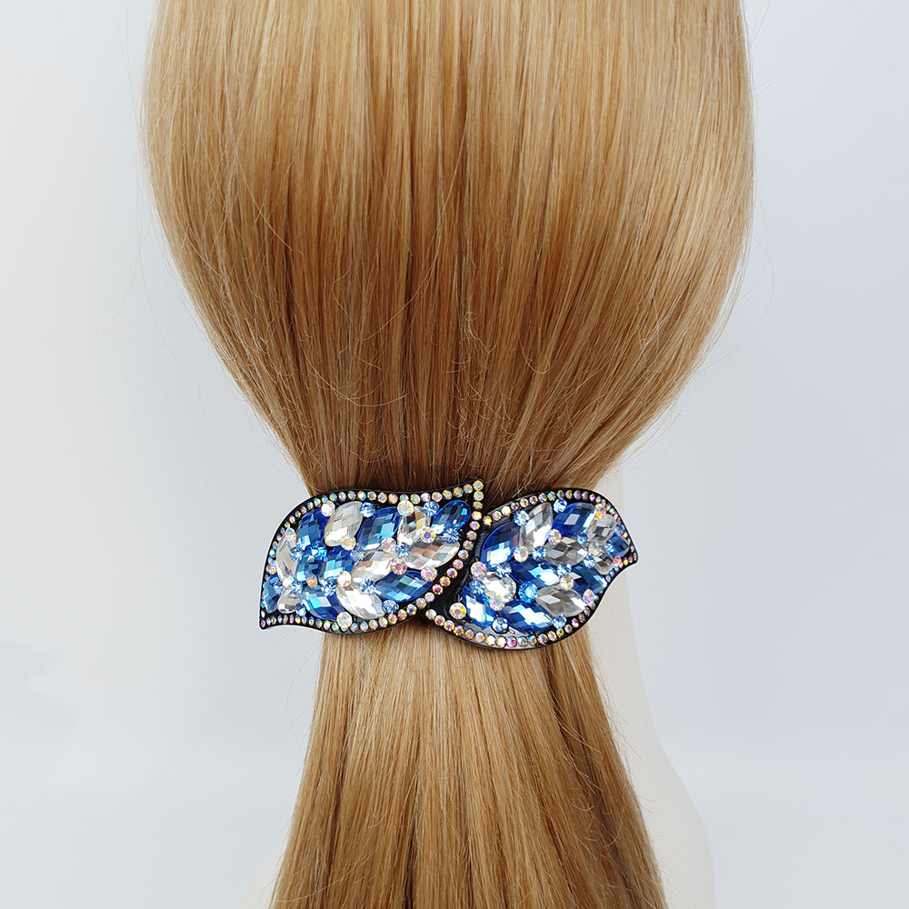 Crystal Leaf Long Hair Barrette 4.3 in – Cubic, Automatic, French Pin