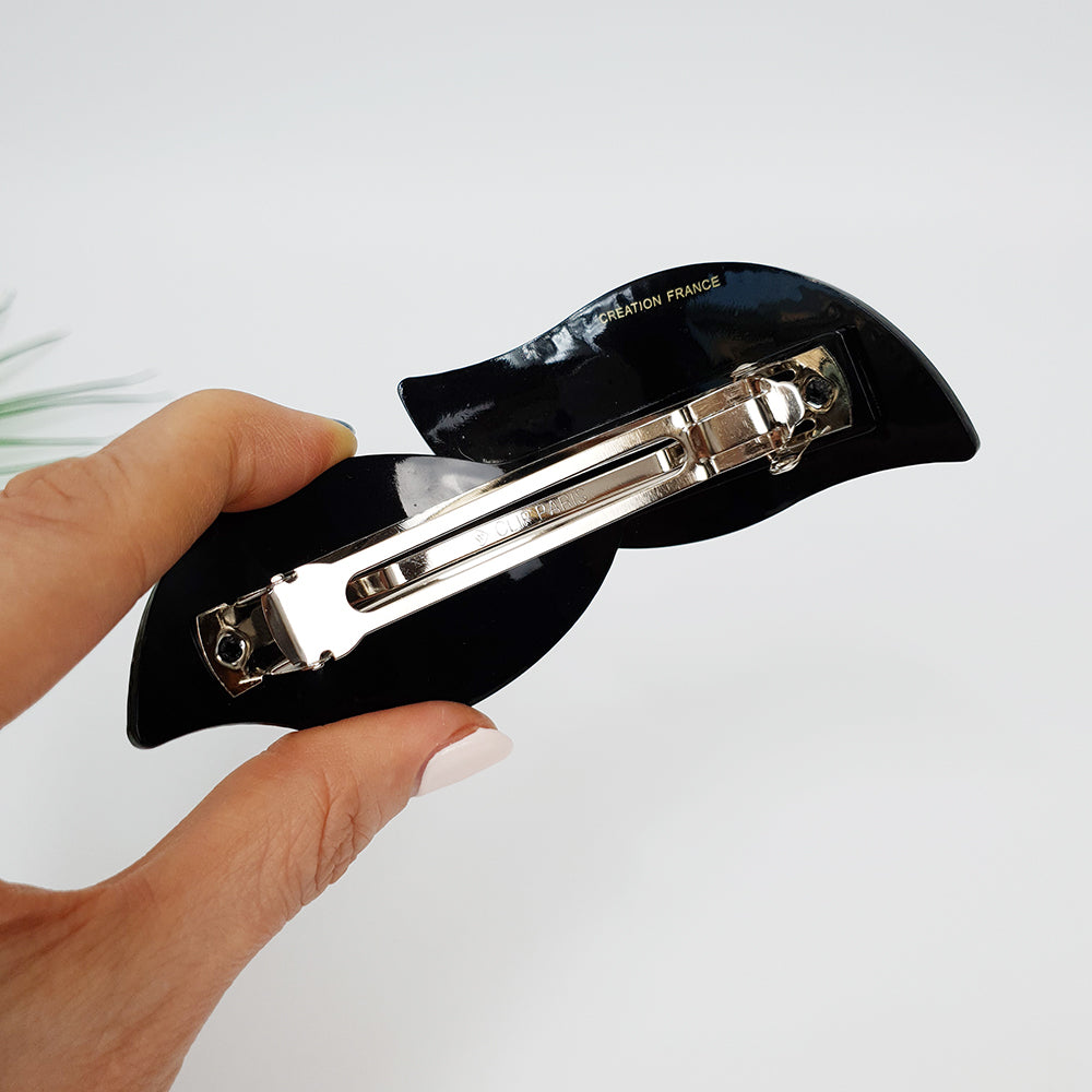 Crystal Leaf Long Hair Barrette 4.3 in – Cubic, Automatic, French Pin