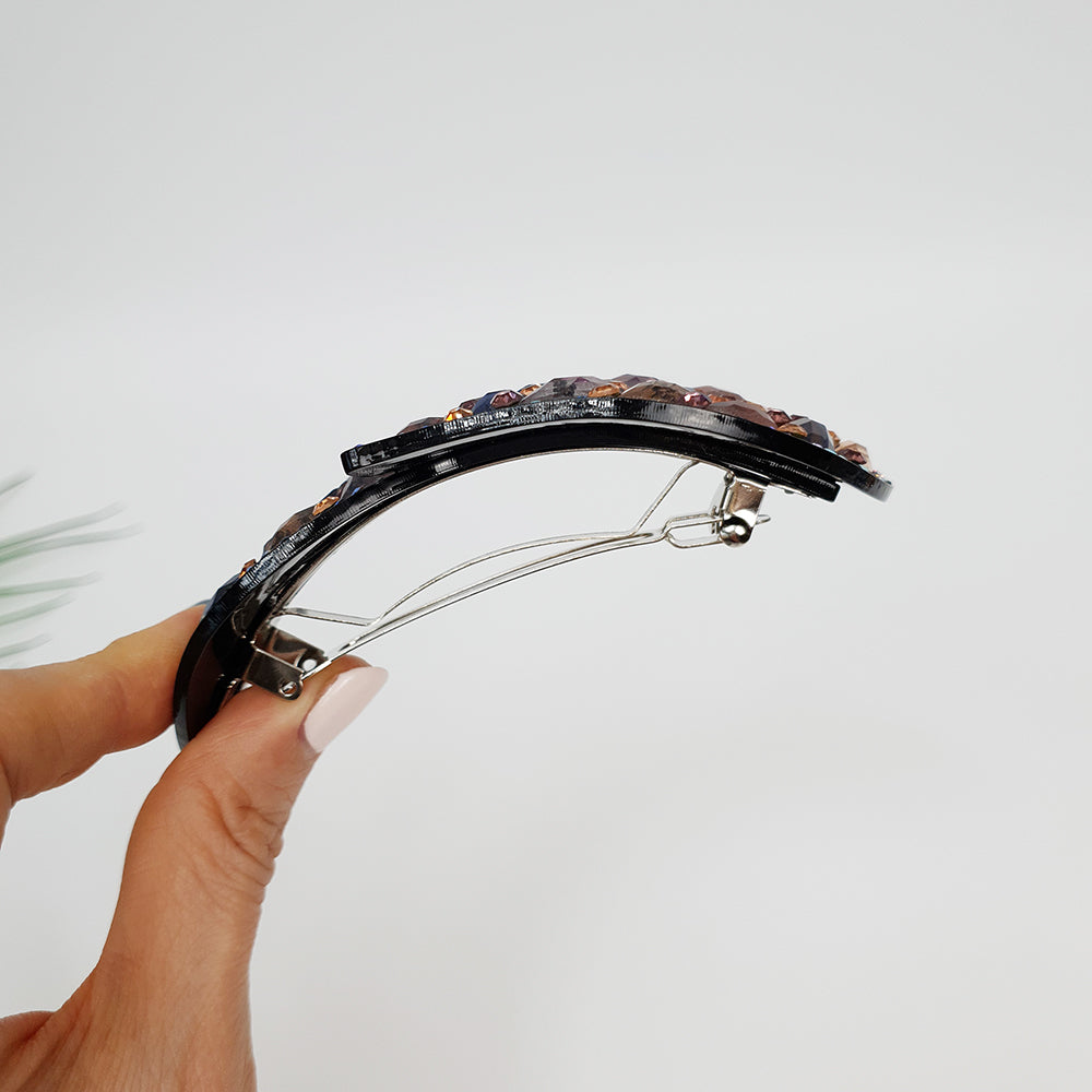 Crystal Leaf Long Hair Barrette 4.3 in – Cubic, Automatic, French Pin