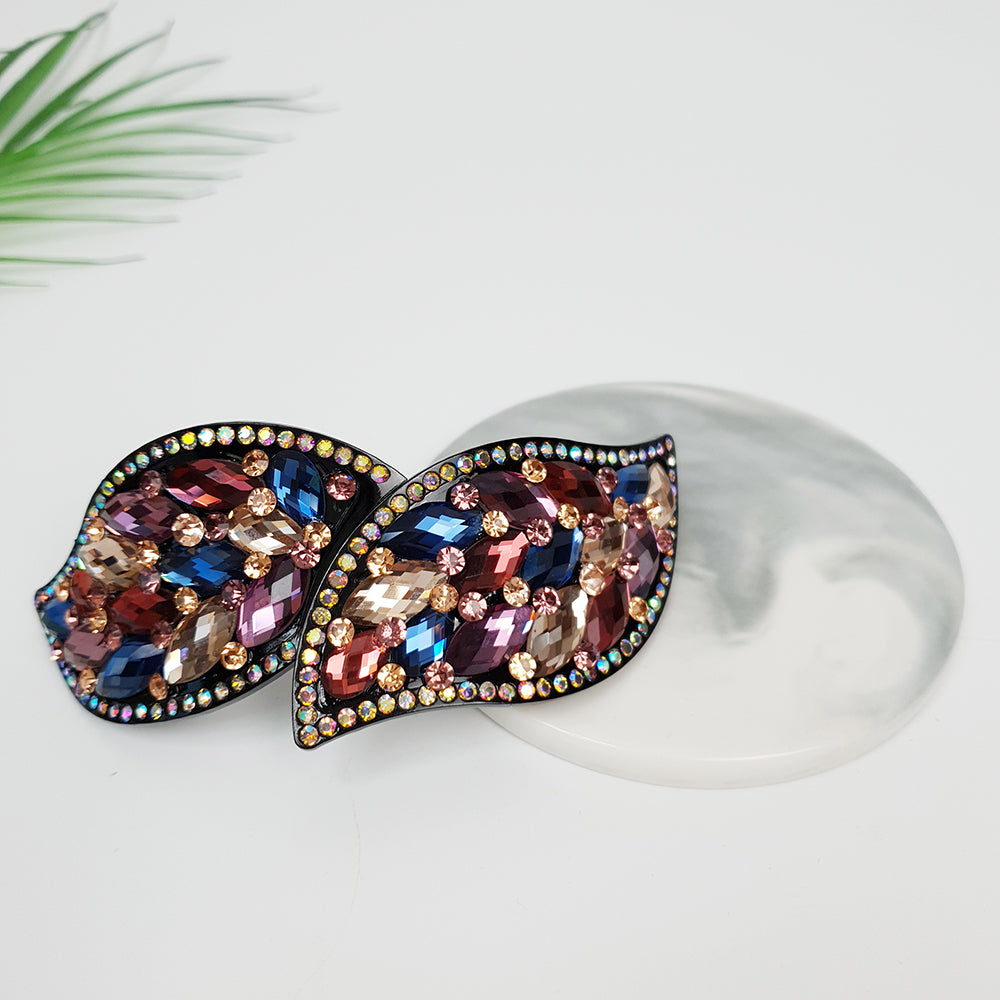 Crystal Leaf Long Hair Barrette 4.3 in – 2 Blue Festival