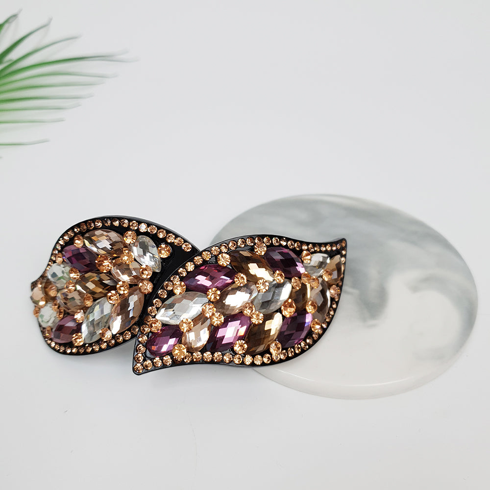 Crystal Leaf Long Hair Barrette 4.3 in – 4 Purple Mix