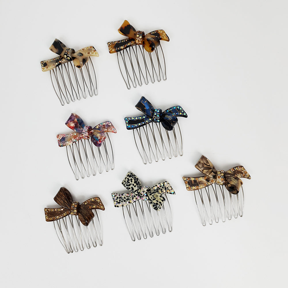 Double Ribbon Hair Comb Pin 2.2 in – Tortoise Shell, Cubic, French Pin