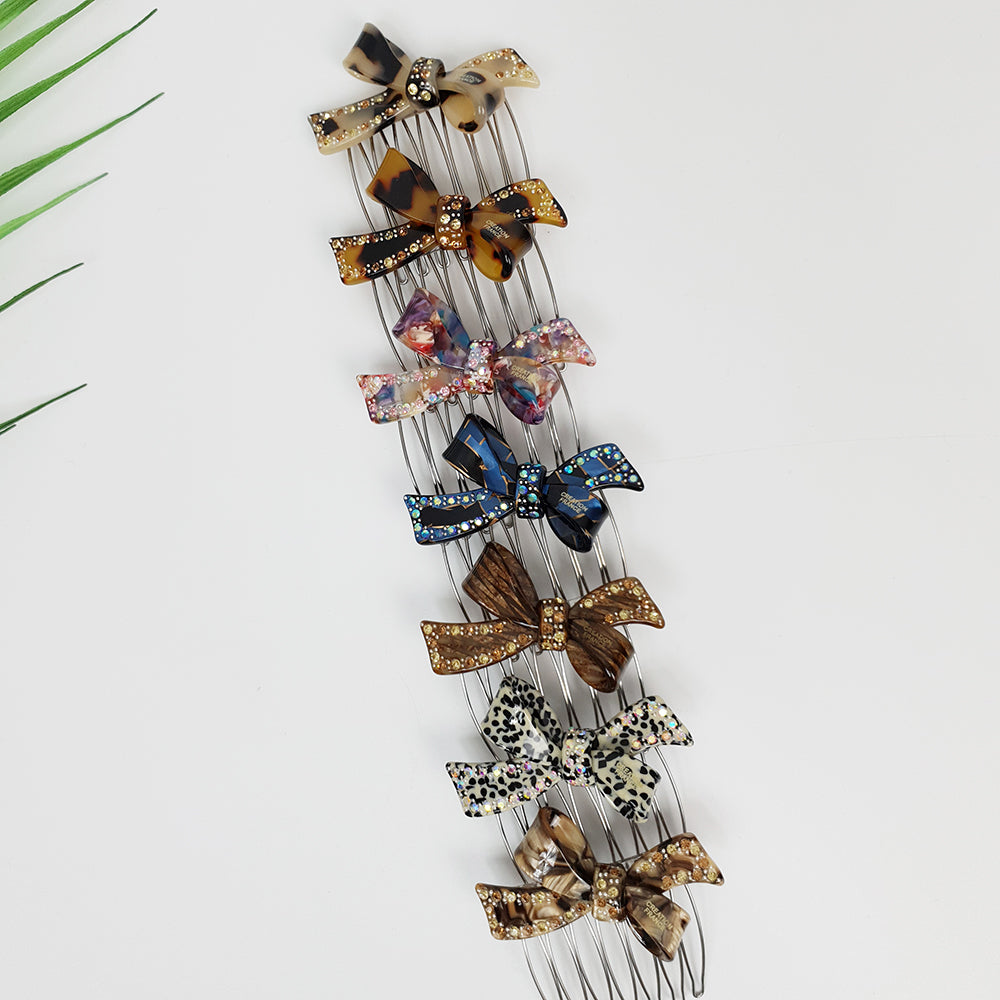 Double Ribbon Hair Comb Pin 2.2 in – Tortoise Shell, Cubic, French Pin