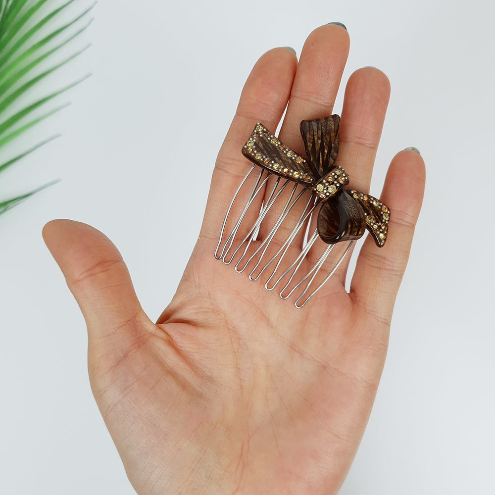 Double Ribbon Hair Comb Pin 2.2 in – Tortoise Shell, Cubic, French Pin