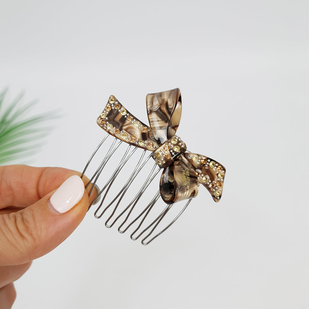 Double Ribbon Hair Comb Pin 2.2 in – 7 Art Deep Brown