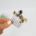 Double Ribbon Hair Comb Pin 2.2 in – 1 Leopard Beige