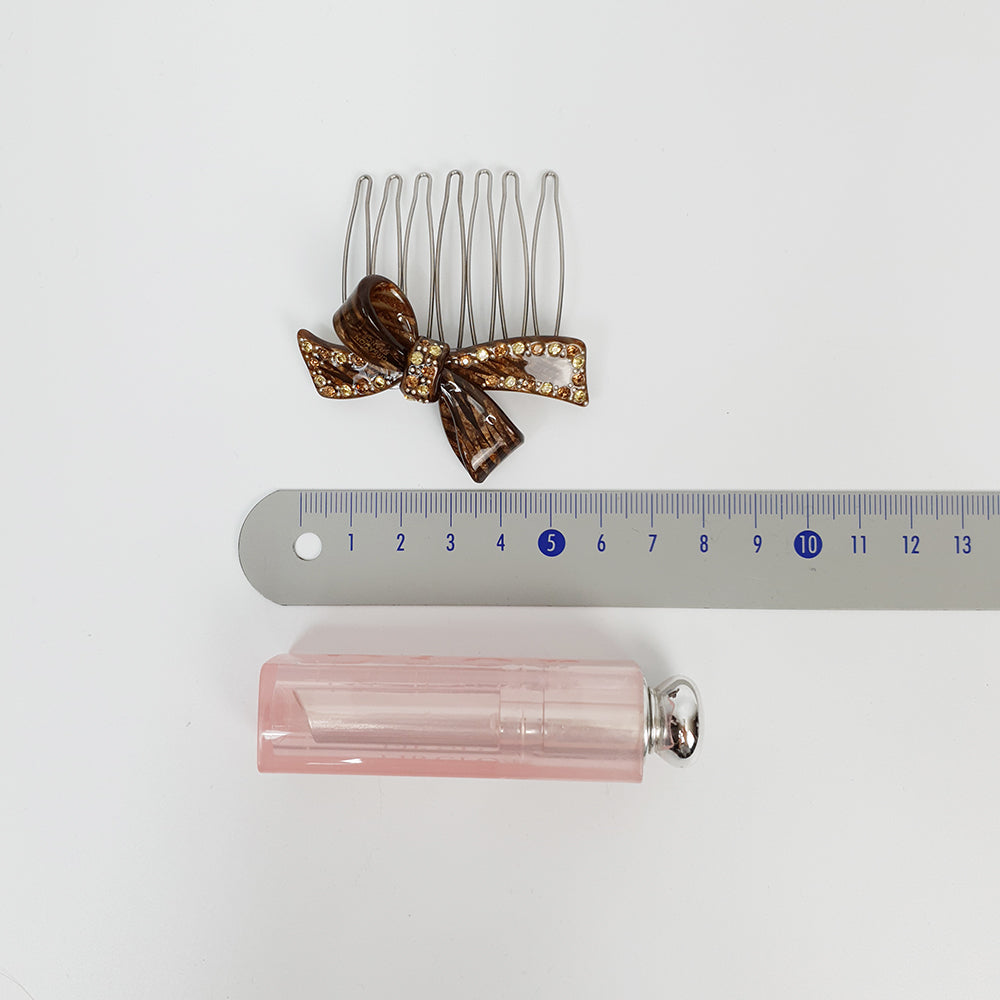 Double Ribbon Hair Comb Pin 2.2 in – Tortoise Shell, Cubic, French Pin