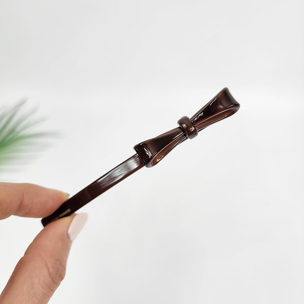 Side Ribbon Long Hair Barrette 4.3 in – 16 Pure Chic Brown