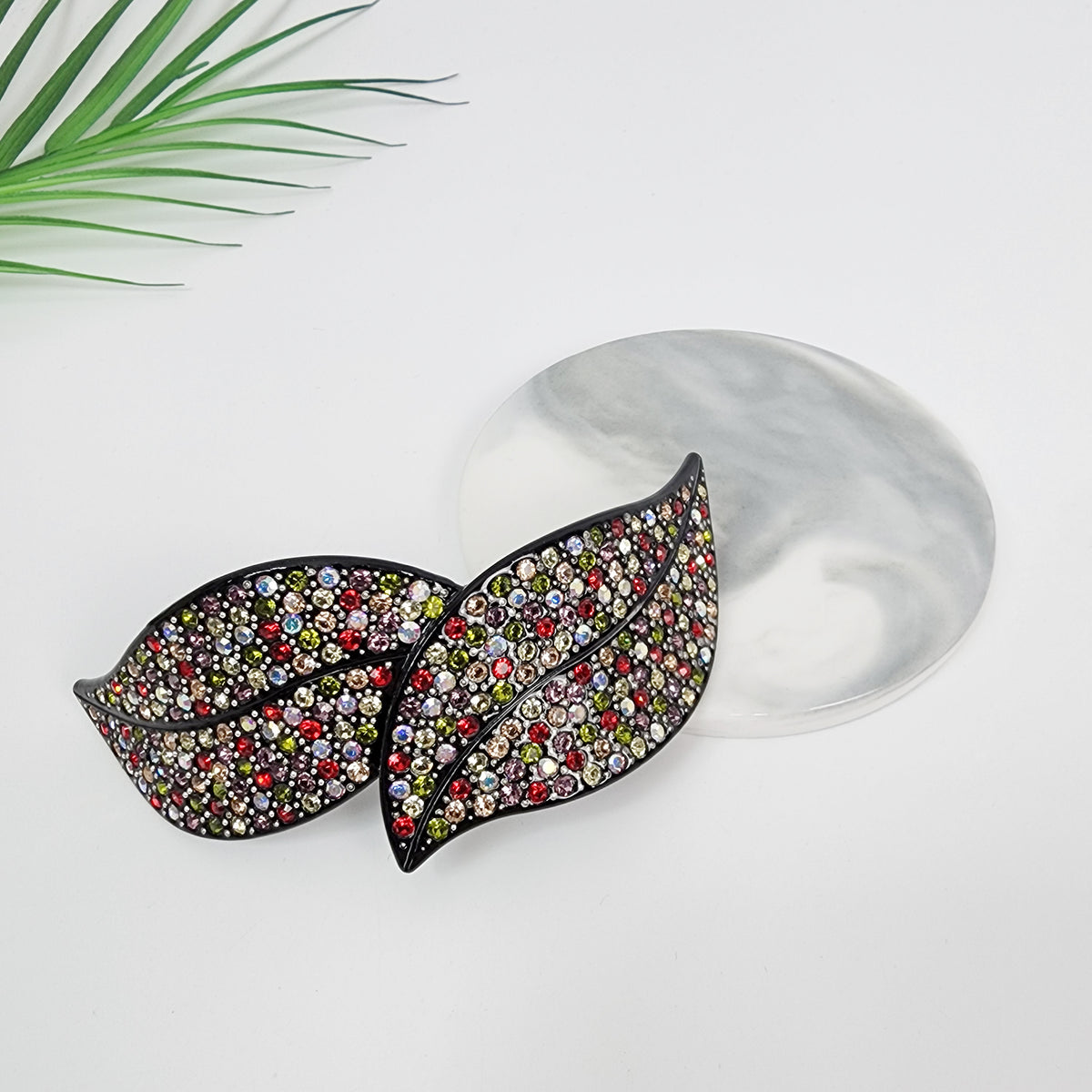 Flora Leaf Hair Barrette – 2 Red Festival