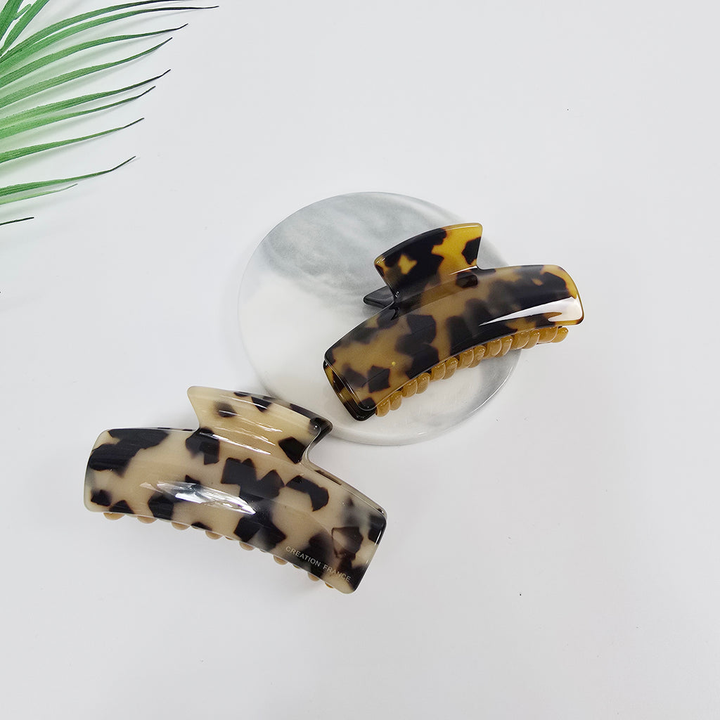 Curved Square Small Hair Claw Clip 3.1 in – Tortoise Shell, Double Clip