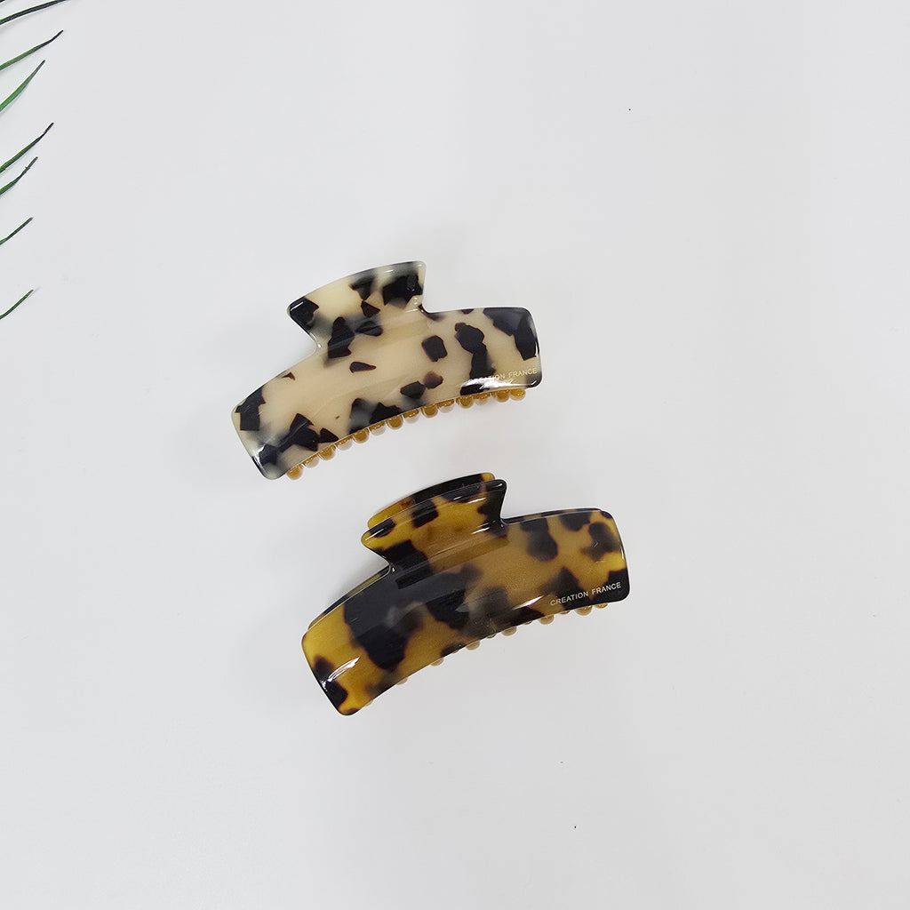 Curved Square Small Hair Claw Clip 3.1 in – Tortoise Shell, Double Clip