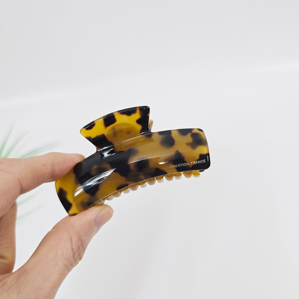 Curved Square Small Hair Claw Clip 3.1 in – Tortoise Shell, Double Clip