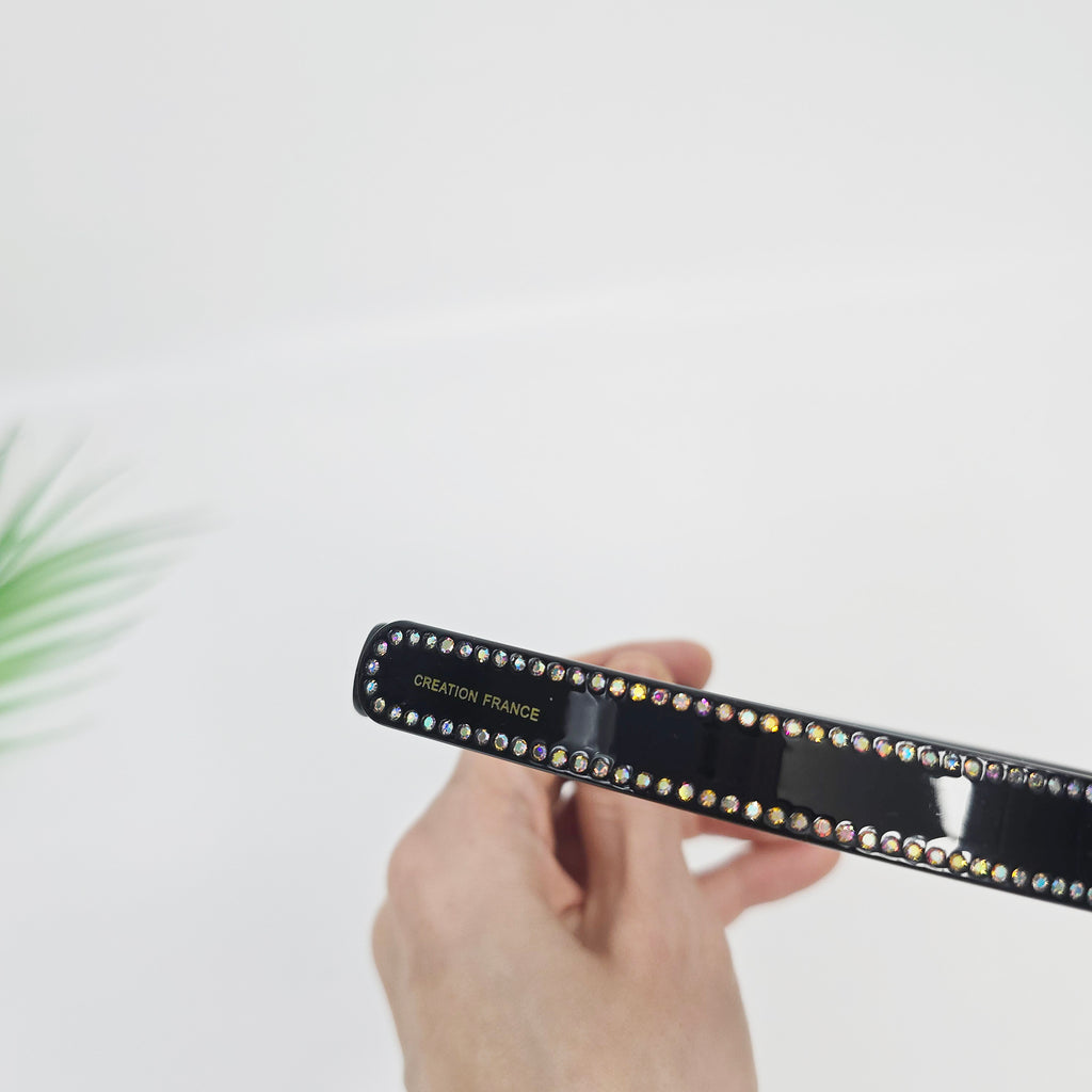 Rhinestone Line Thin Headband 0.8 in wide – Tortoise Shell & Solid, Cubic