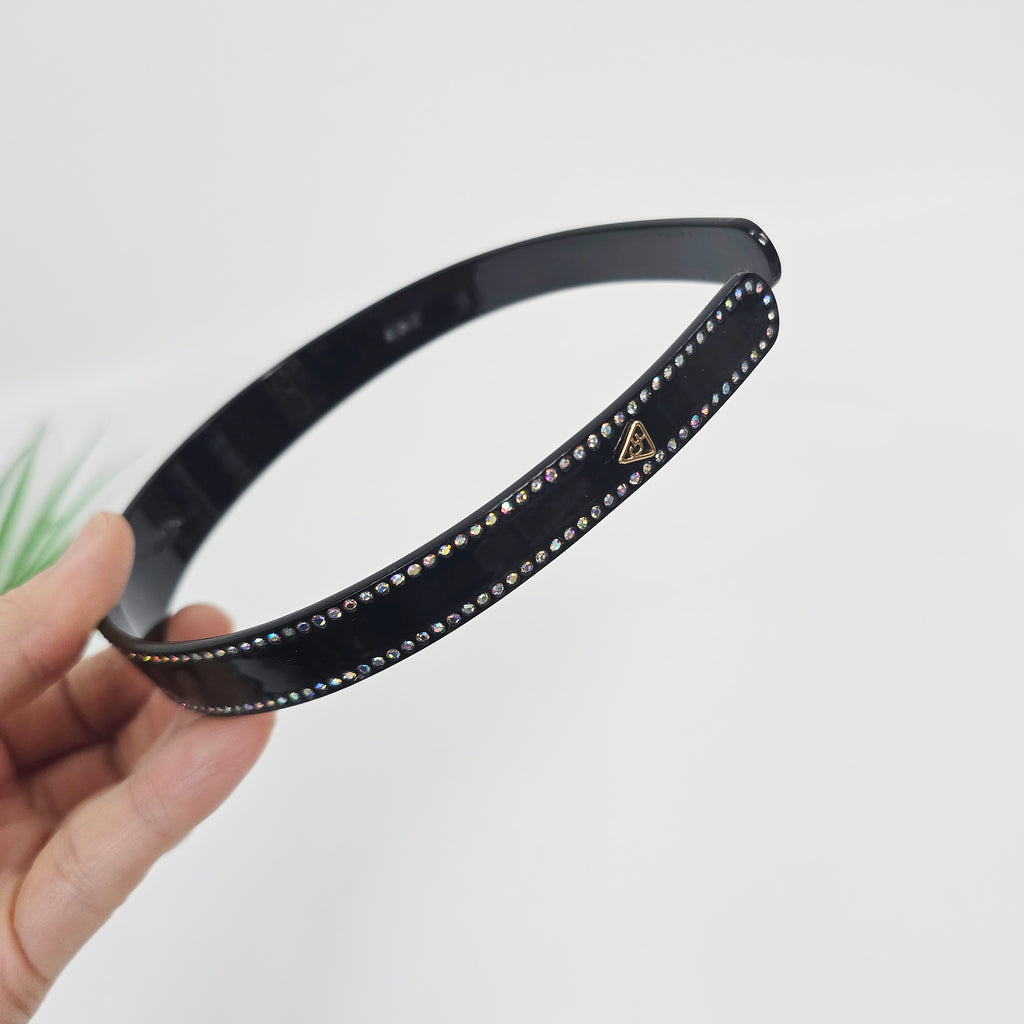 Rhinestone Line Thin Headband 0.8 in wide – Tortoise Shell & Solid, Cubic