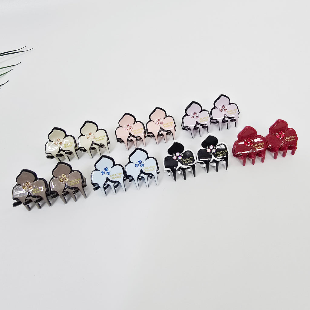 Cubic Flower Extra Mini Hair Claw Clips Set of 2 0.7 in – Solid, for Bangs