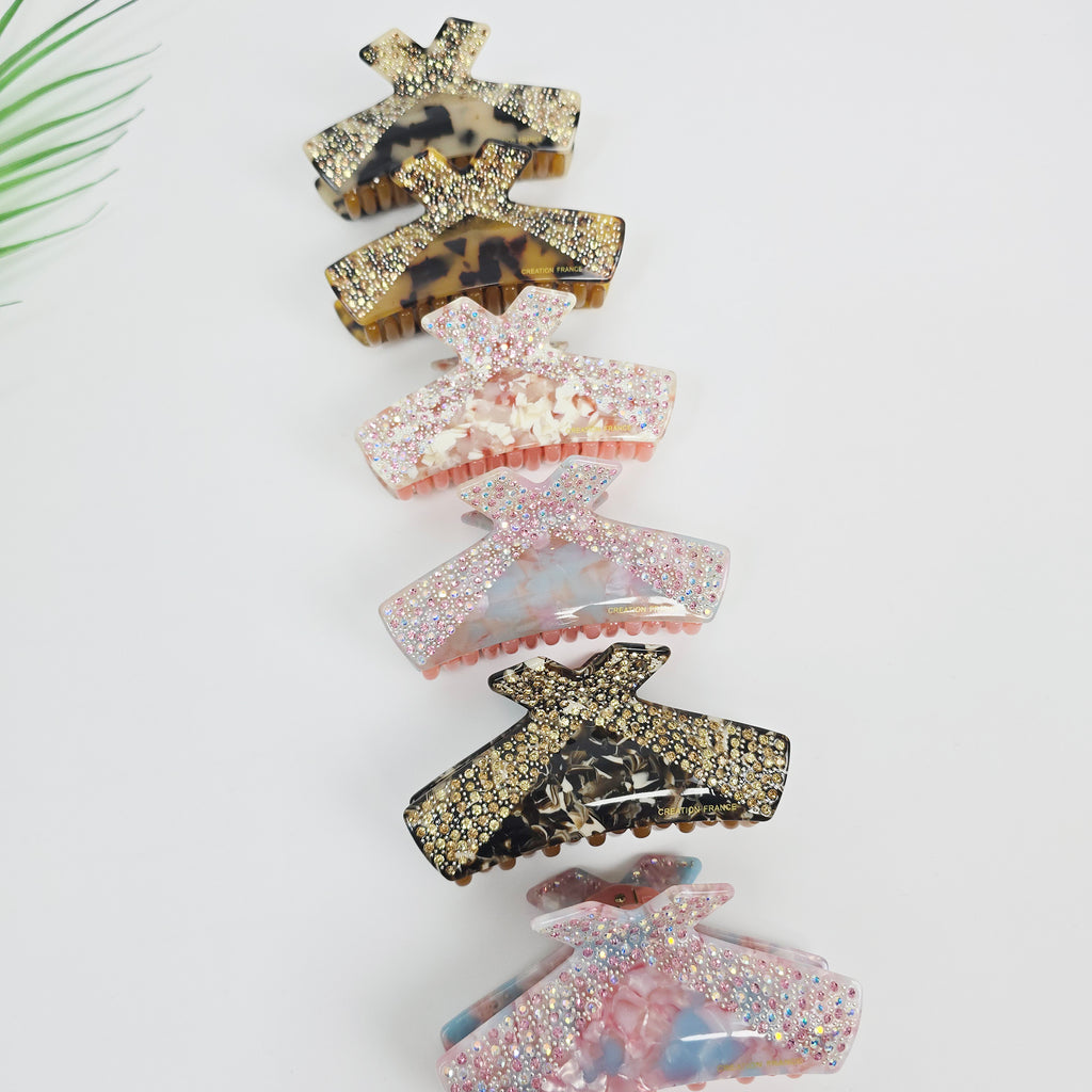 Shine Bow Medium Hair Claw Clip 3.5 in – Cubic, Tortoise Shell, Marble