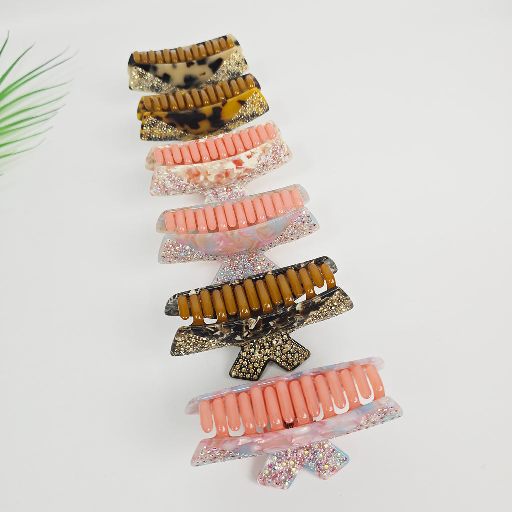 Shine Bow Medium Hair Claw Clip 3.5 in – Cubic, Tortoise Shell, Marble