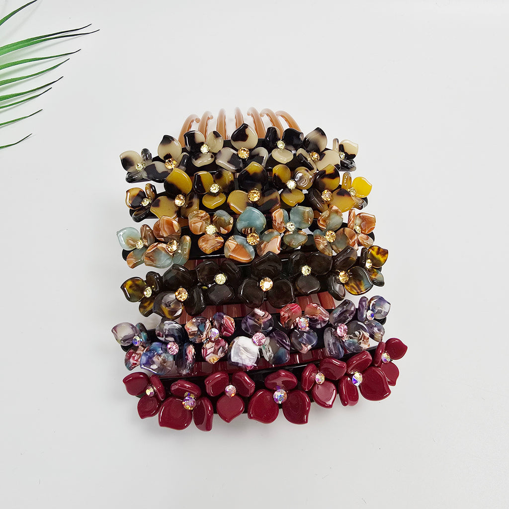 Rose Bloom Long Leg Hair Comb Pin 4.3 in – Cubic, French Pin, for Updos