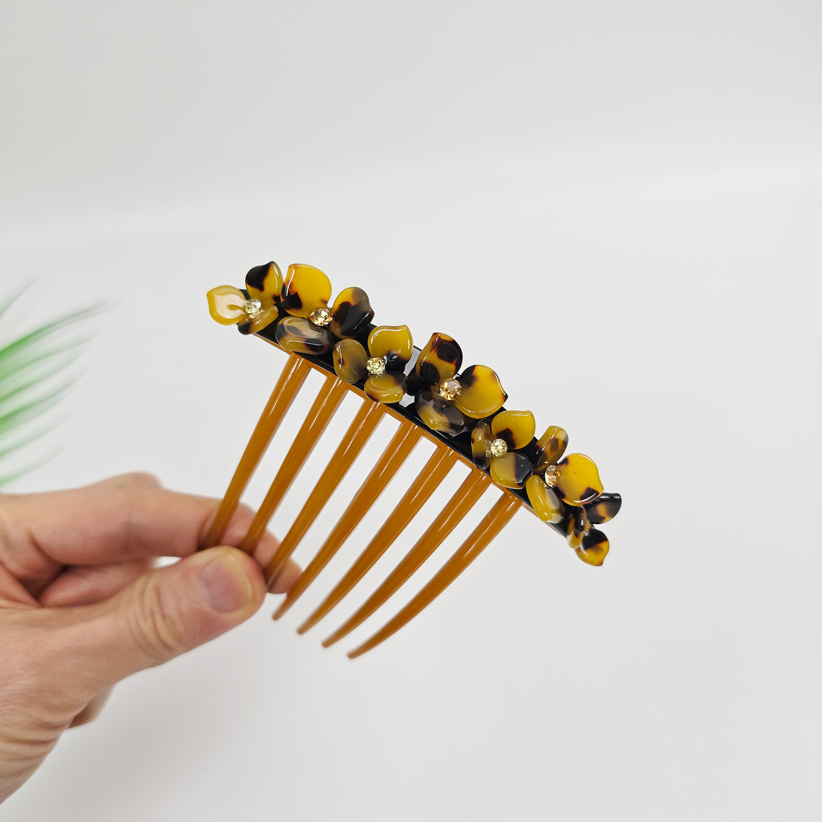 Rose Bloom Long Leg Hair Comb Pin 4.3 in – 2 Leopard Brown
