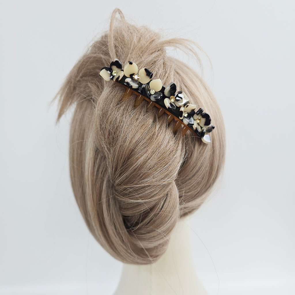 Rose Bloom Long Leg Hair Comb Pin 4.3 in – Cubic, French Pin, for Updos