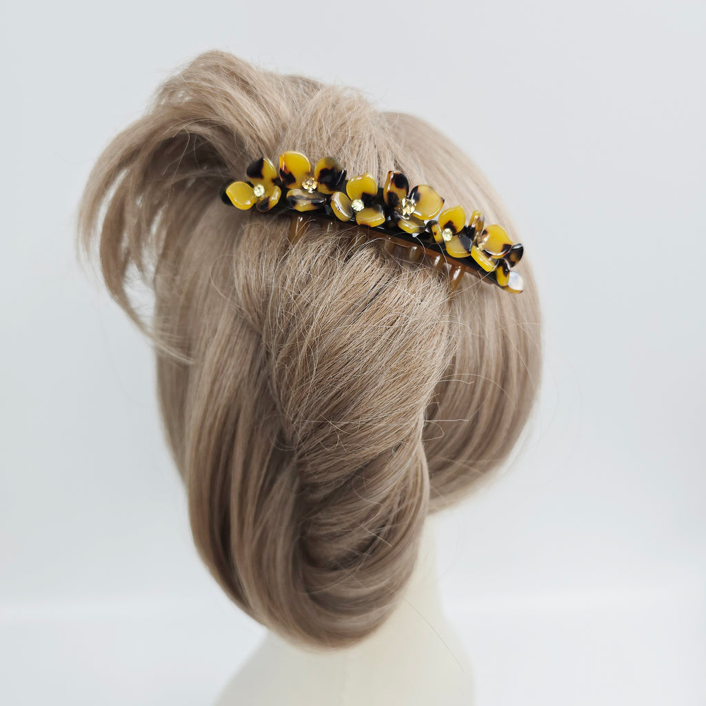 Rose Bloom Long Leg Hair Comb Pin 4.3 in – Cubic, French Pin, for Updos