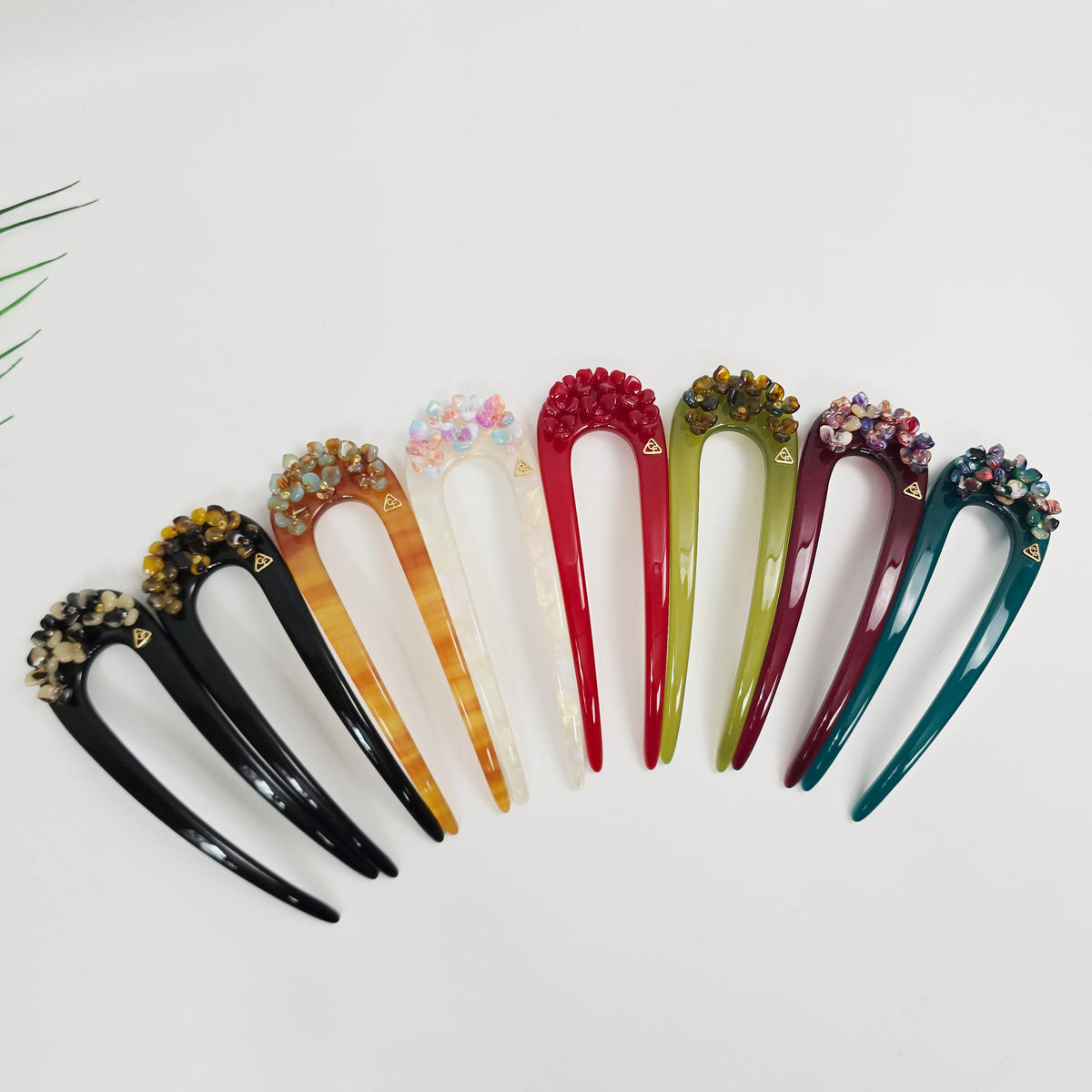 Flower Garden Long U-Shape Hair Stick 5.3 in – Cubic Stone, French Pin