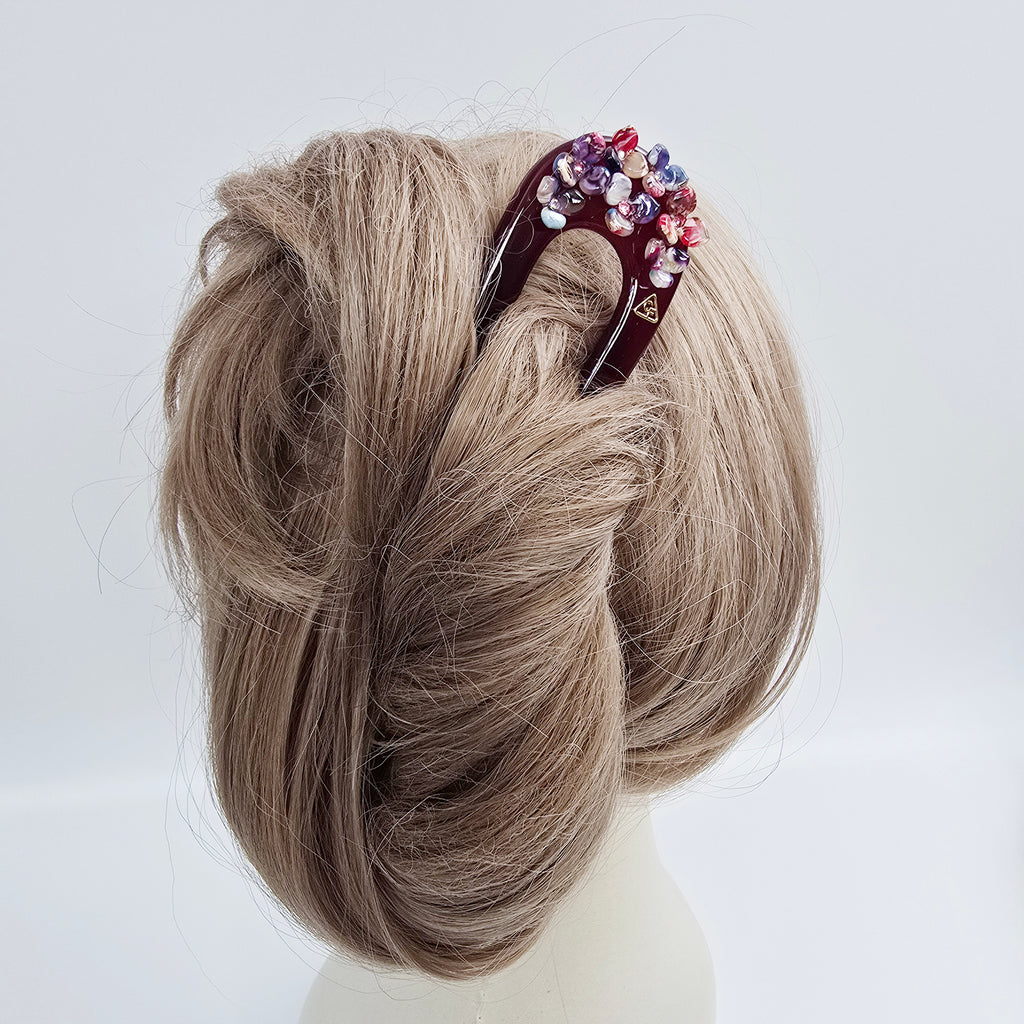 Flower Garden Long U-Shape Hair Stick 5.3 in – Cubic Stone, French Pin