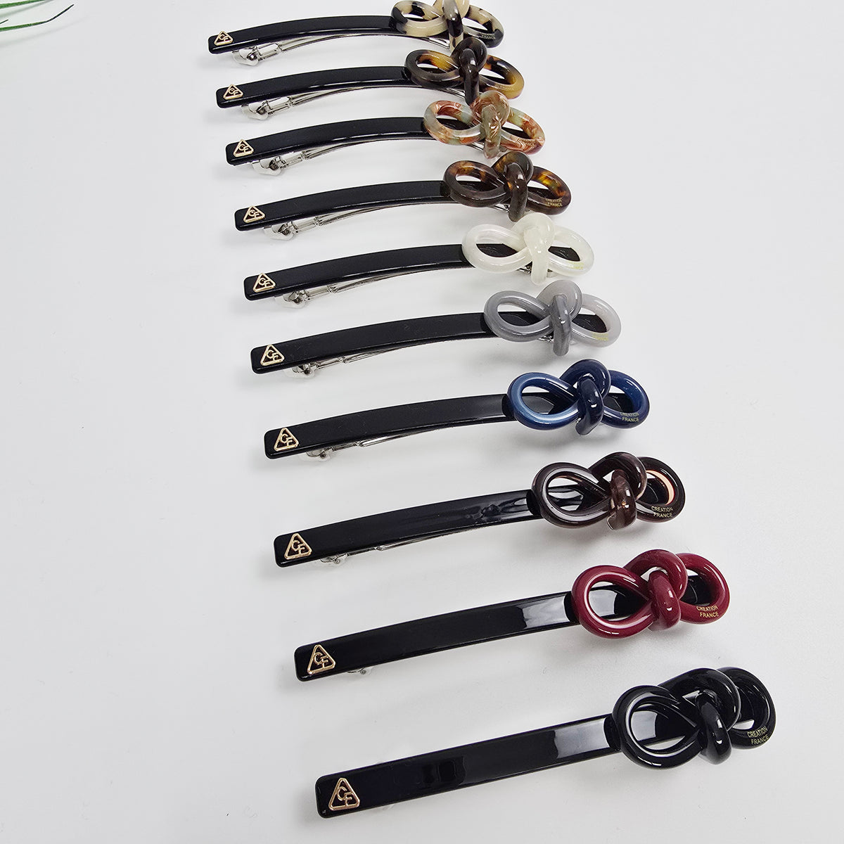 Knot Bow Long Hair Barrette 4.3 in – Tortoise Shell, Solid, French Pin
