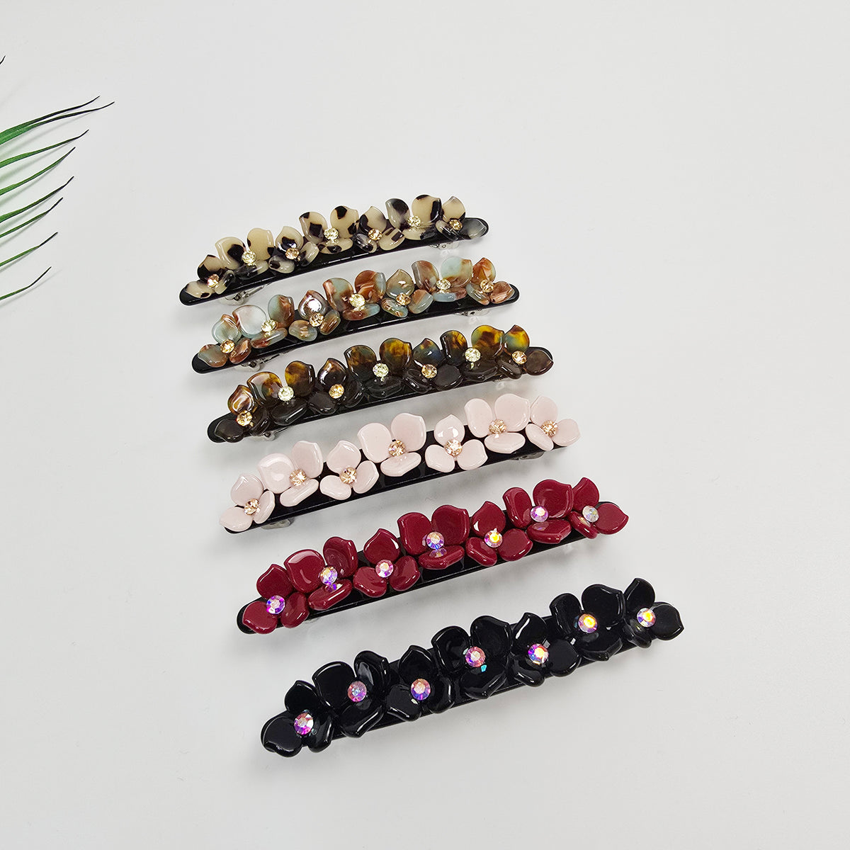 Cubic Flower Long Hair Barrette 4.3 in – Solid & Pastel, French Pin