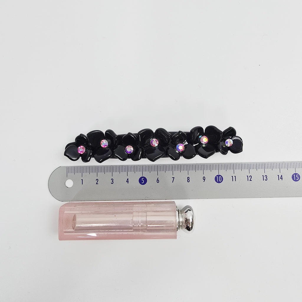 Cubic Flower Long Hair Barrette 4.3 in – Solid & Pastel, French Pin
