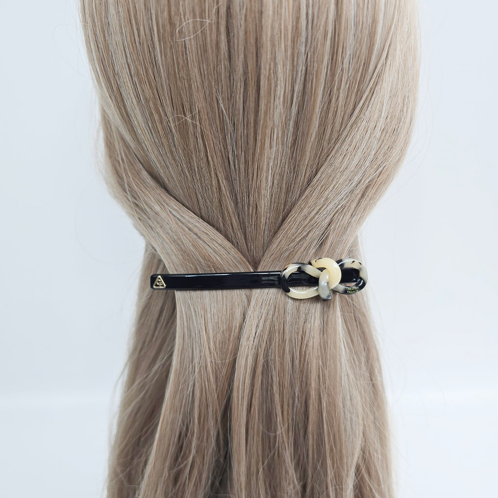 Knot Bow Long Hair Barrette 4.3 in – Tortoise Shell, Solid, French Pin