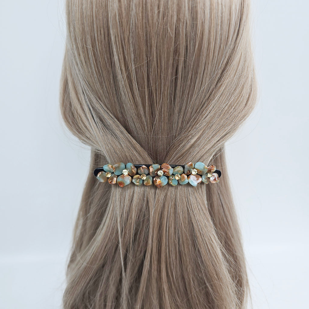 Cubic Flower Long Hair Barrette 4.3 in – Solid & Pastel, French Pin