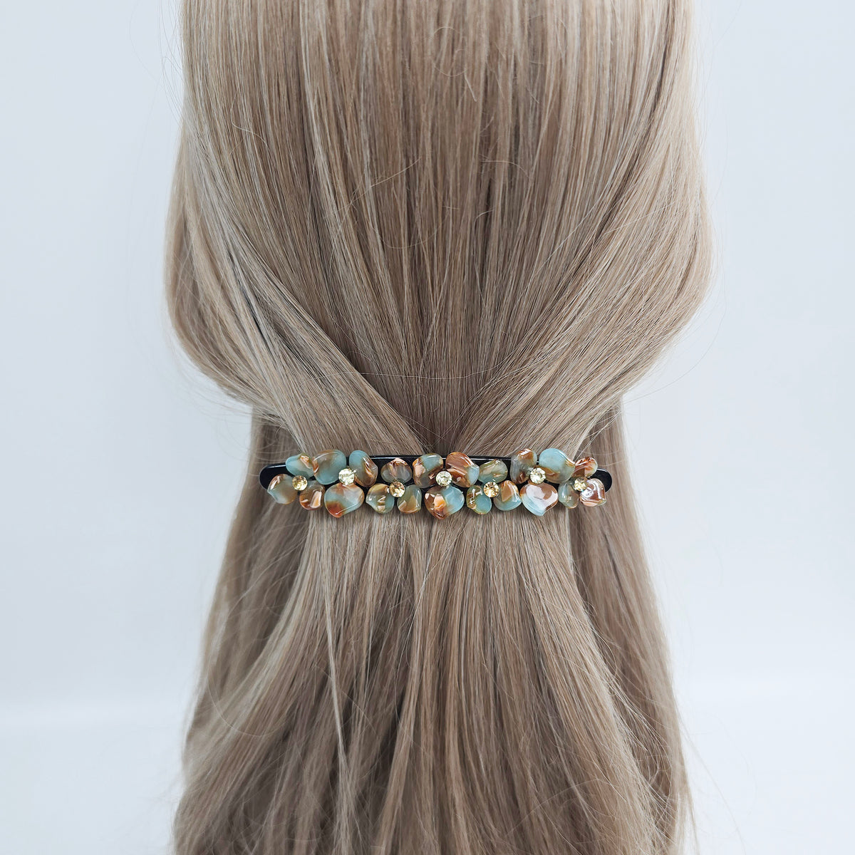 Cubic Flower Long Hair Barrette 4.3 in – Solid & Pastel, French Pin