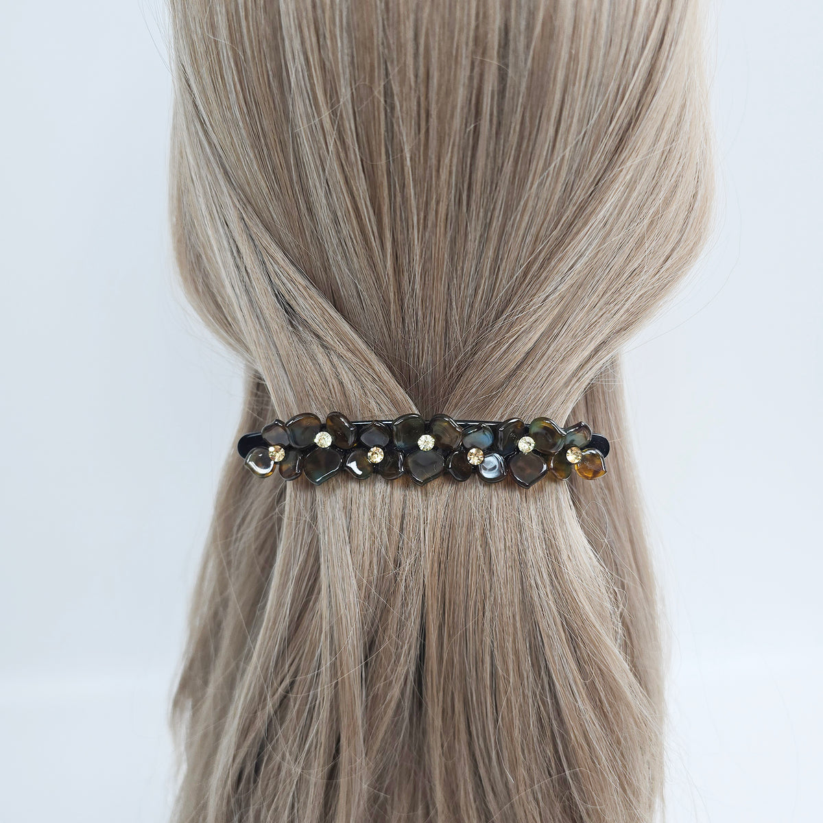 Cubic Flower Long Hair Barrette 4.3 in – Solid & Pastel, French Pin