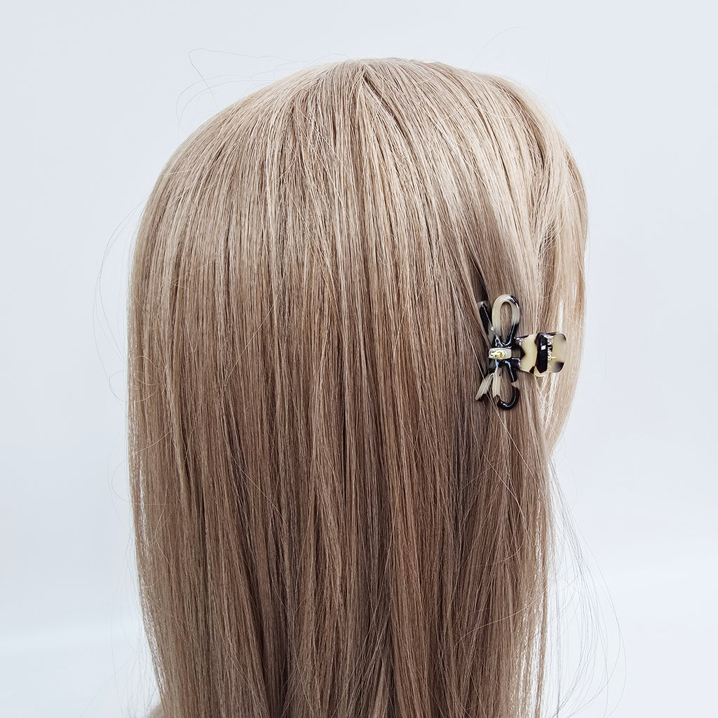 Ribbon Mini Hair Claw Clip 1.6 in – Tortoise Shell, Clear, French-style