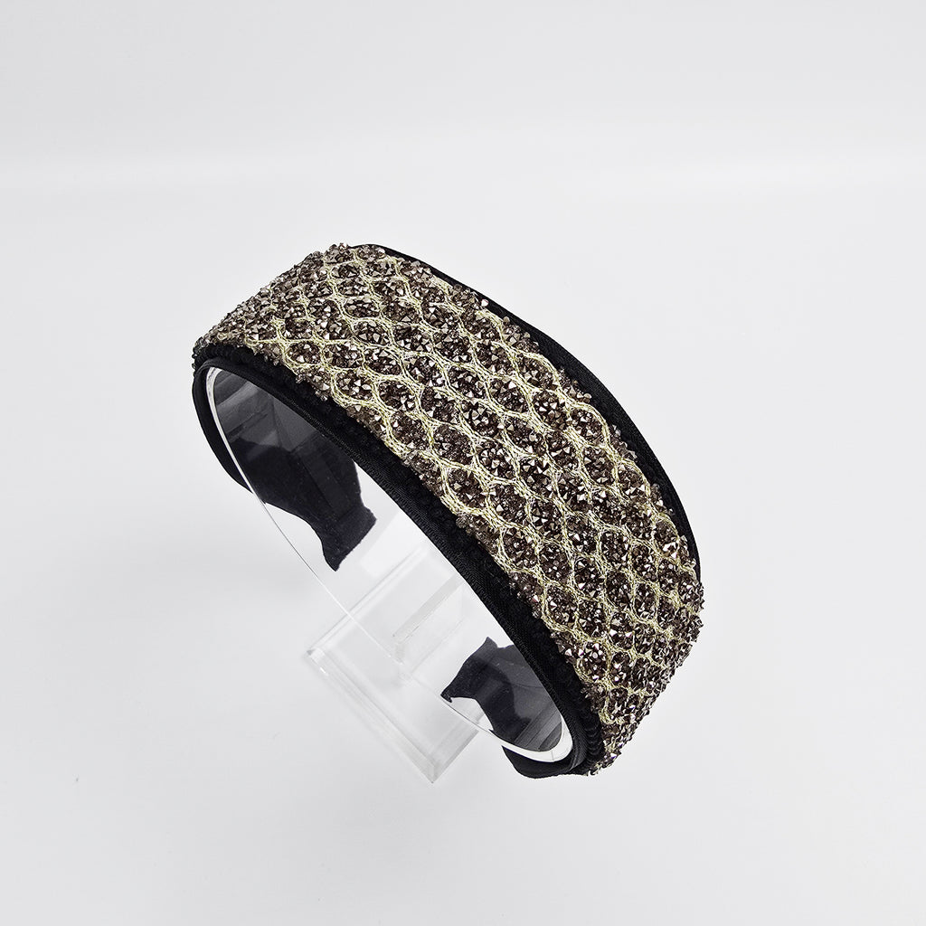 Honeycomb Bead Wide Headband 2.0 in wide – Glass Beads, French-style