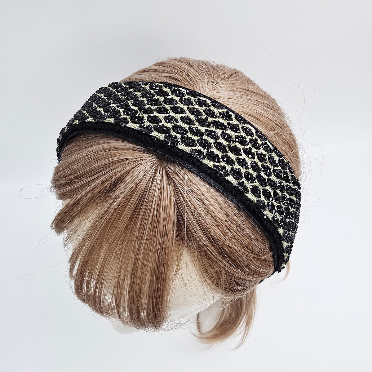 Honeycomb Bead Wide Headband 2.0 in wide – Glass Beads, French-style