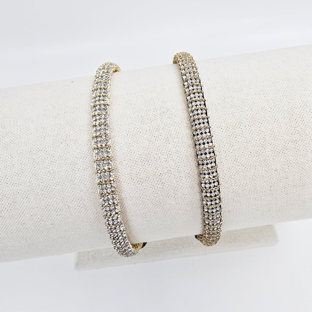 Crystal Bead Thin Headband 0.4 in wide – Cubic, Gold-tone, French-style