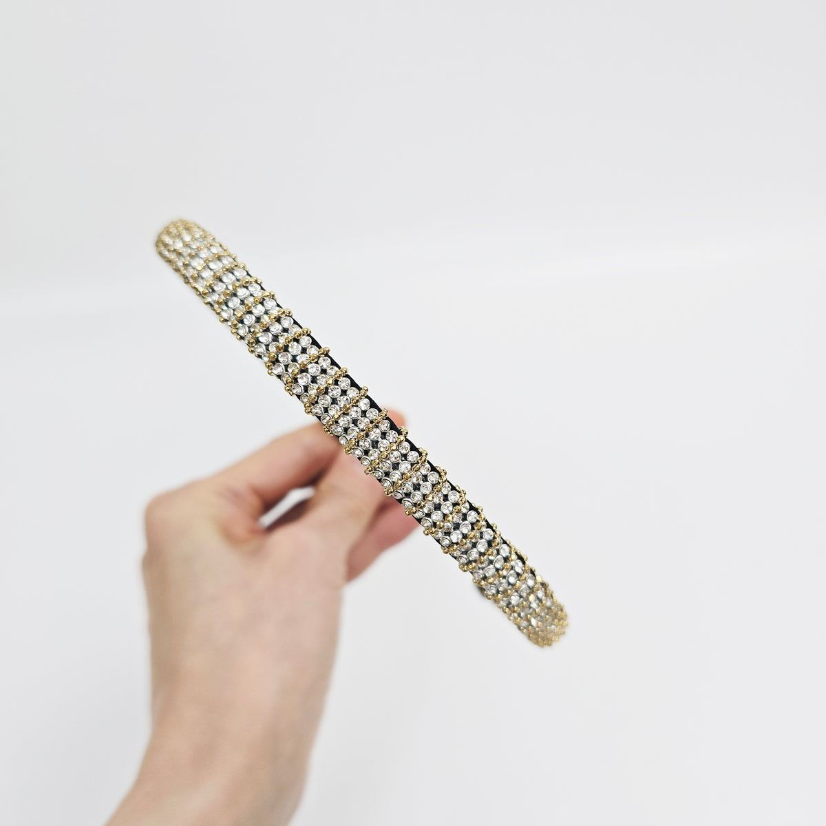 Crystal Bead Thin Headband 0.4 in wide – Cubic, Gold-tone, French-style