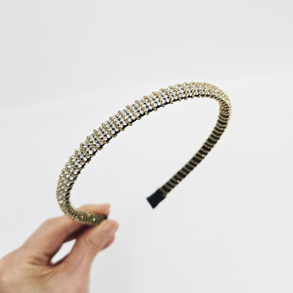 Crystal Bead Thin Headband 0.4 in wide – Cubic, Gold-tone, French-style