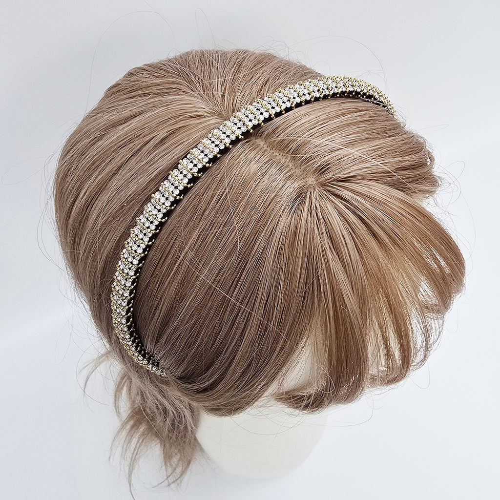 Crystal Bead Thin Headband 0.4 in wide – Cubic, Gold-tone, French-style