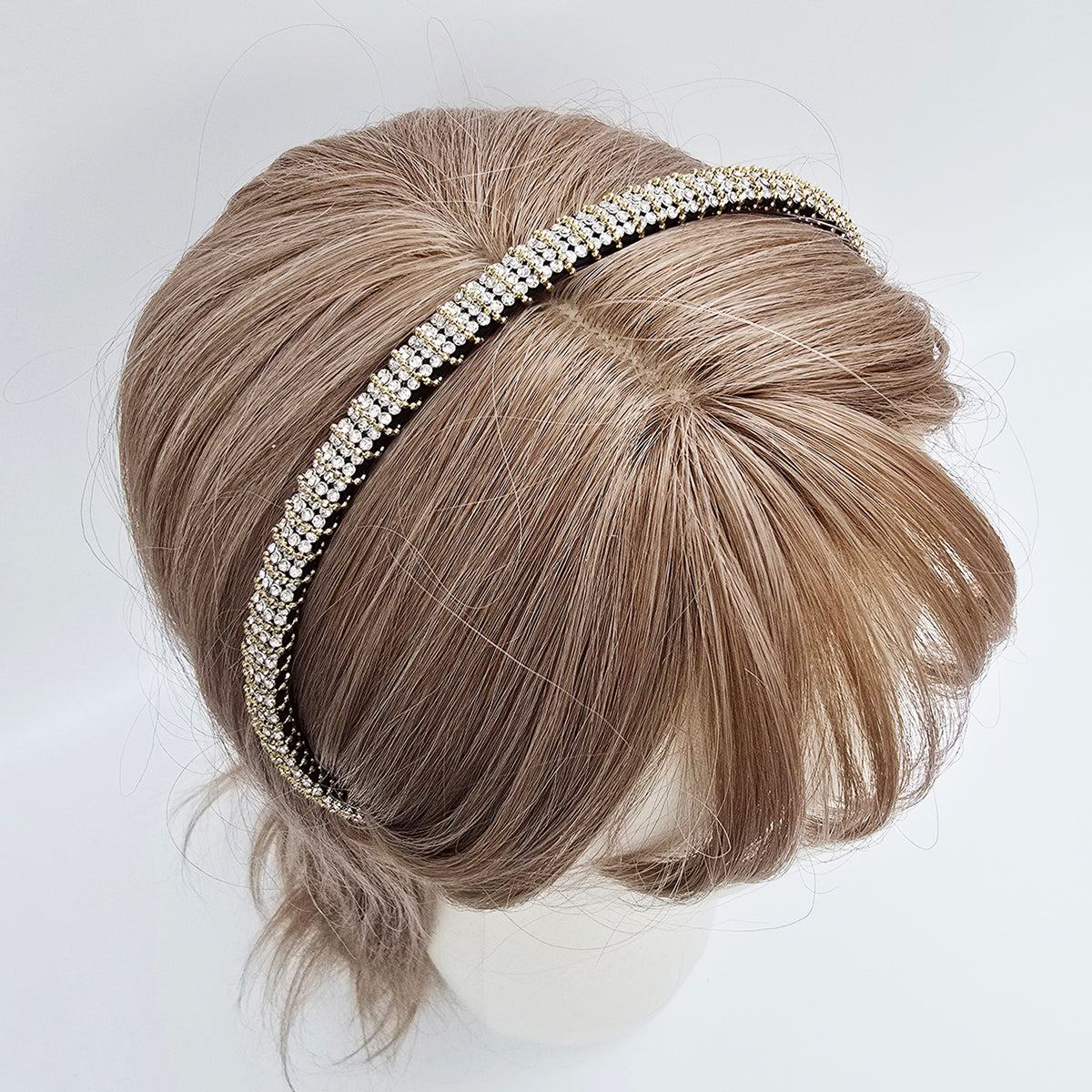 Crystal Bead Thin Headband 0.4 in wide – Cubic, Gold-tone, French-style